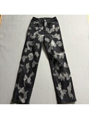 Wild Fable Super High Rise Straight Jeans Womens Size 4 Black Acid Wash Bleached